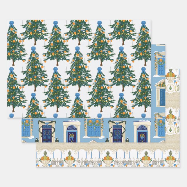 Feuille De Papier Cadeau Williamsburg Christmas Blue and Orange (Lot)