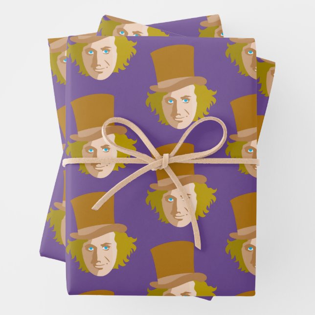 Feuille De Papier Cadeau Willy Wonka Stenciled Face Graphic (En situation)
