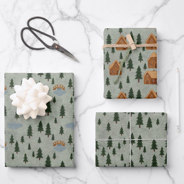 Feuille De Papier Cadeau Winter Forest Wrapping Paper – Gingerbread Village (Recto)