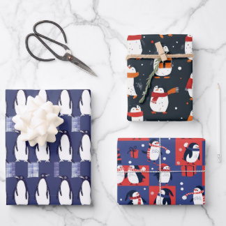 Feuille De Papier Cadeau Winter Penguin Pattern Blue Wrapping Paper 