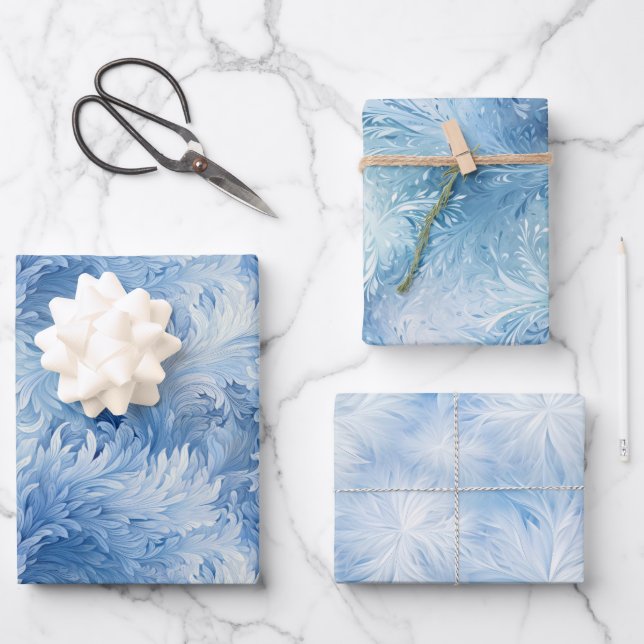 Feuille De Papier Cadeau Winter Wonderland Bleu gelé motif (Recto)