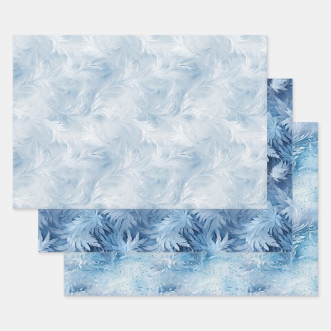 Feuille De Papier Cadeau Winter Wonderland Bleu gelé motif (Lot)