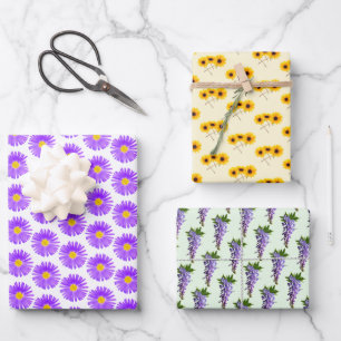 Feuille De Papier Cadeau Wisteria, tournesol, violet Fleur sauvage Motif