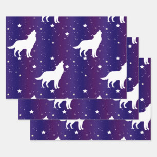 Feuille De Papier Cadeau Wolf Silhouette Starry Night Galaxy Lover Univers