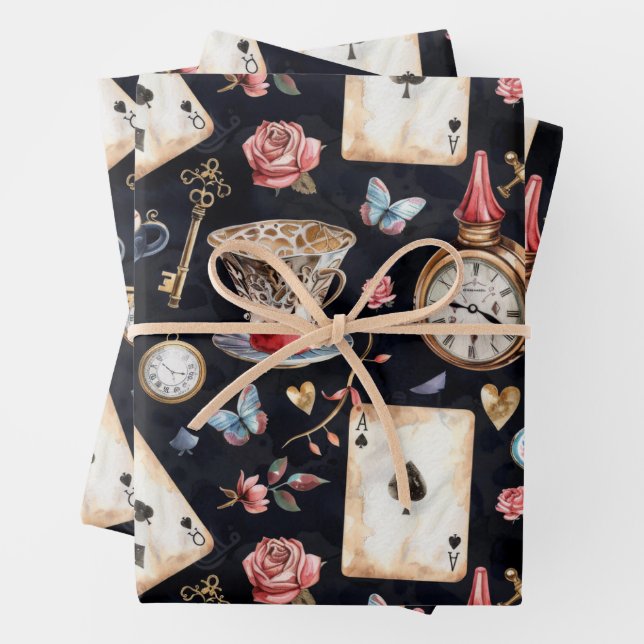 Feuille De Papier Cadeau Wonderland Alice Motif (En situation)