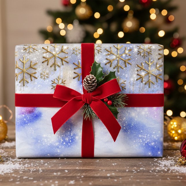 Feuille De Papier Cadeau Wonderland d'hiver Avec Glitt Or Flammes De Neige (Créateur téléchargé)