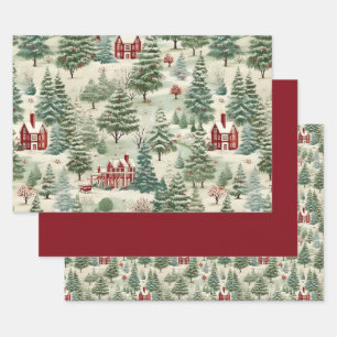 Feuille De Papier Cadeau Woodland Rustic Country Noël mignon Vintage
