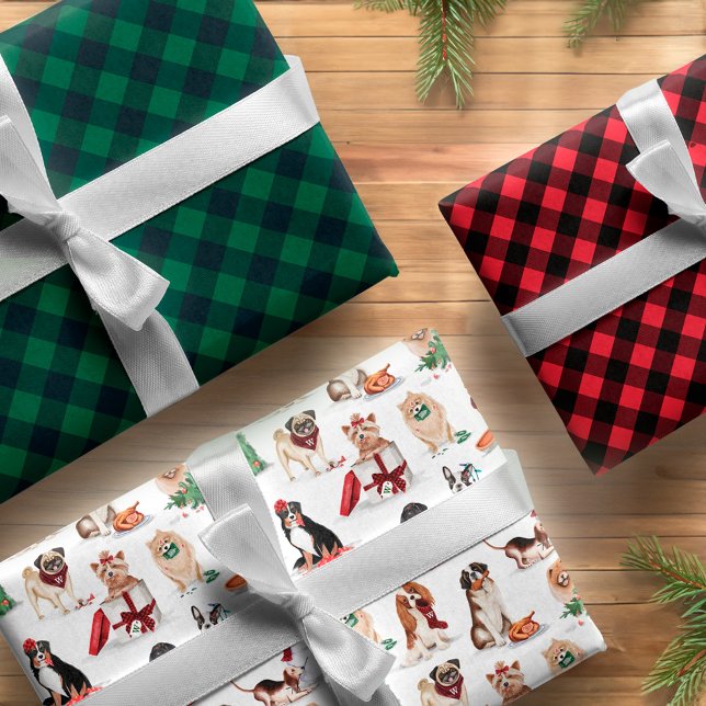 Feuille De Papier Cadeau Woofy Christmas mignon Aquarelle Chiens coquins (Woofy Christmas Cute Watercolor Naughty Dogs Wrapping Paper Sheets)