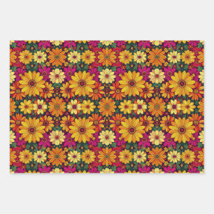 Feuille De Papier Cadeau Wow ! Motif floral coloré et lumineux.