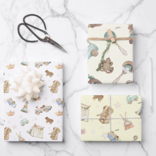 Feuille De Papier Cadeau WP Boho Noms sur (2) Jouets Vintages