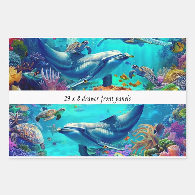 Feuille De Papier Cadeau Wrapping Decoupage 3 Sea World Dolphin Drawer  (Devant 2)