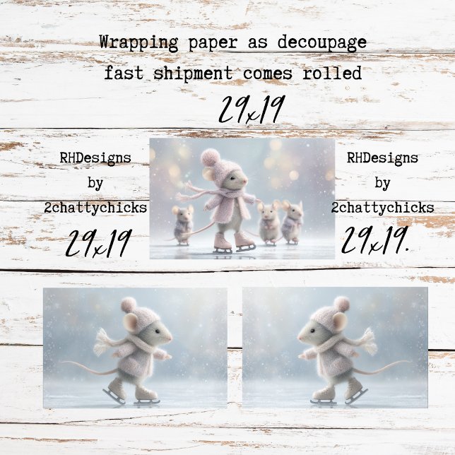 Feuille De Papier Cadeau Wrapping Decoupage Paper Ice Skating Mice (Créateur téléchargé)