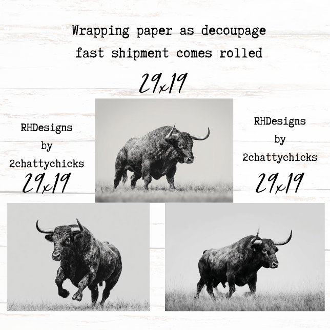 Feuille De Papier Cadeau Wrapping Paper Decoupage Black White Bulls Western (Créateur téléchargé)