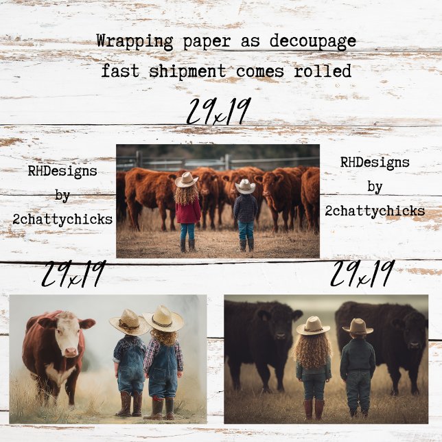 Feuille De Papier Cadeau Wrapping Paper Decoupage Farm Kids & Cattle  (Créateur téléchargé)