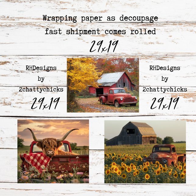 Feuille De Papier Cadeau Wrapping Paper for Decouapge 3 Farm Red Truck  (Créateur téléchargé)