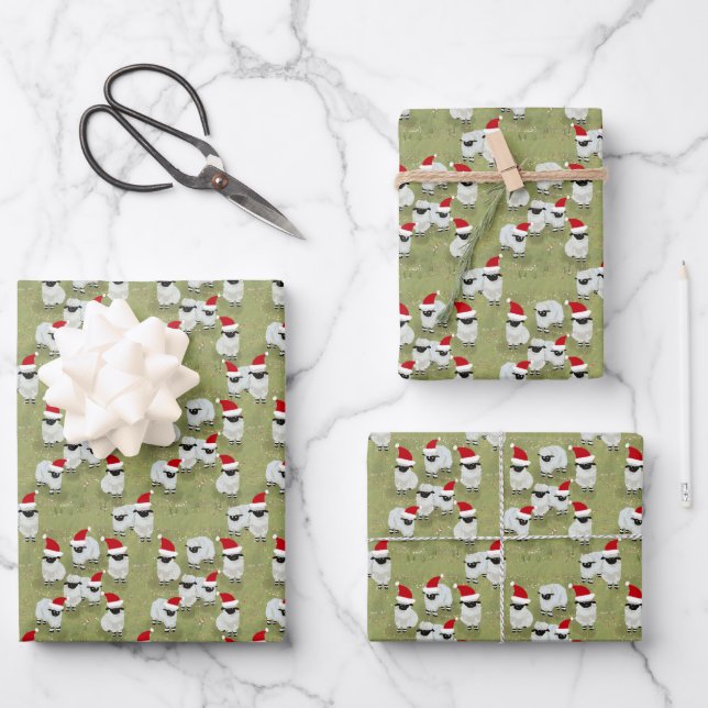 Feuille De Papier Cadeau wrapping paper holiday set with charming sheep (Recto)