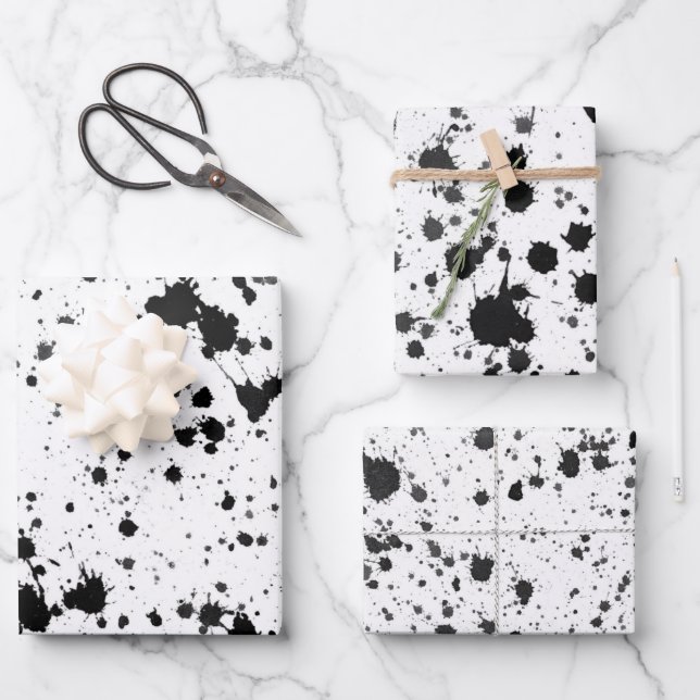Feuille De Papier Cadeau Wrapping Paper Sheets - Black and White Splatters (Recto)