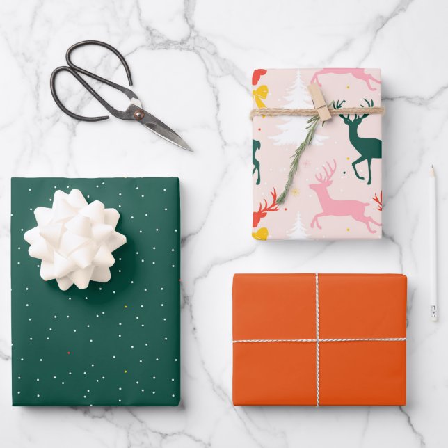 Feuille De Papier Cadeau wrapping paper with Christmas reindeer (Recto)