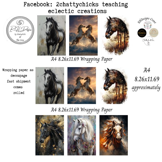 Feuille De Papier Cadeau Wrapping Papers Decoupage 9 A4 Horses (Créateur téléchargé)
