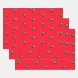 Feuille De Papier Cadeau Wren Bird Chantant Vivid Rouge