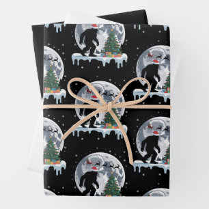 Feuille De Papier Cadeau Xmas Bigfoot Père Noël Arbre Traîneau Lune Renne N