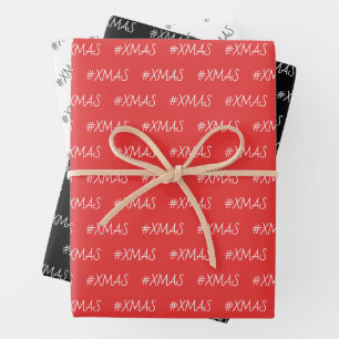 Feuille De Papier Cadeau XMAS noir rouge blanc personnalisé