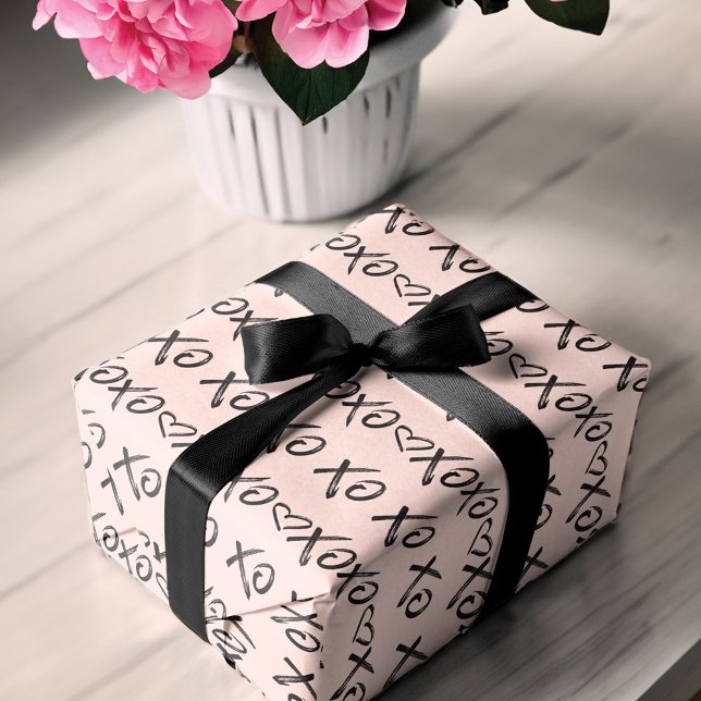 Feuille De Papier Cadeau XOXO Boîtes & Baisers Brush Script Noir & Rose (XOXO Hugs & Kisses Brush Script Black & Pink Wrapping Paper Sheets)