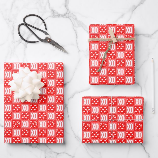Feuille De Papier Cadeau XOXO Cœurs Saint-Valentin (Recto)