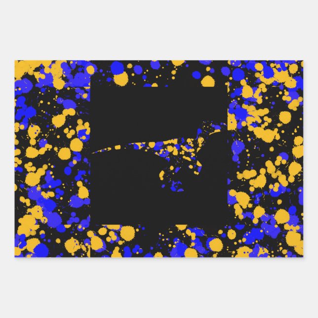 Feuille De Papier Cadeau Yellow Blue Raptor Splattered Paint  (Devant 3)