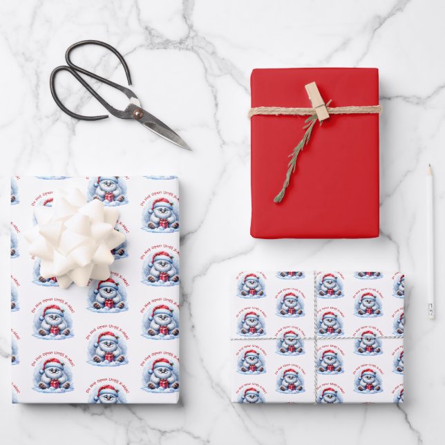 Feuille De Papier Cadeau Yéti avec Cadeau – Ne Pas Ouvrir	 (Recto)