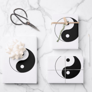 Feuille De Papier Cadeau Yin-Yang noir et blanc