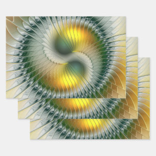 Feuille De Papier Cadeau Yin Yang Vert Jaune Abstrait Fractal Coloré