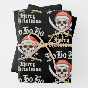 Feuille De Papier Cadeau Yo Ho Ho Joyeux Noël Pirate Noël Crâne Vacances