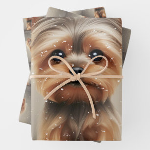 Feuille De Papier Cadeau Yorkie Snowy Moment Noël mignon