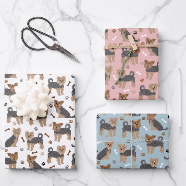 Feuille De Papier Cadeau Yorkshire Terrier Paws et Bones Yorkie Chien (Recto)