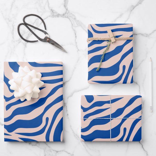 Feuille De Papier Cadeau Zebra Print Blue Zebra Stripes Poster de animal (Recto)