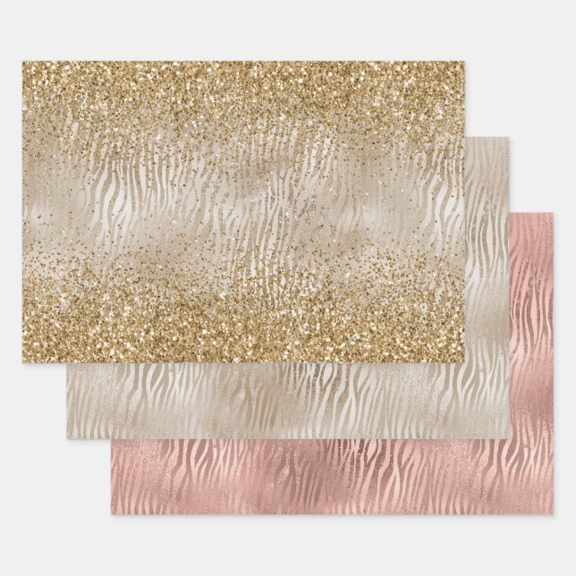 Feuille De Papier Cadeau Zebra Print Glam Gold (Lot)