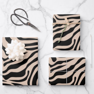 Feuille De Papier Cadeau Zebra Stripes crème Beige Black Wild Poster de ani