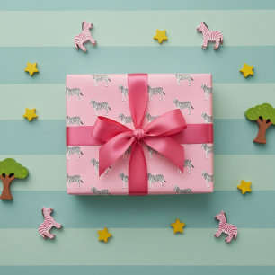 Feuille De Papier Cadeau Zèbres colorés mignons Poster de animal rose doux