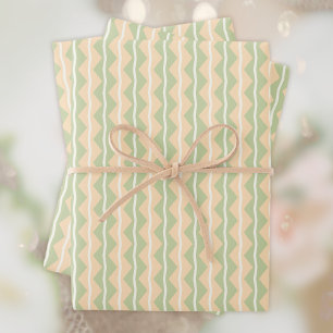 Feuille De Papier Cadeau Zigzag Chevron Stripes-Orange, Vert et Ivoire pâle