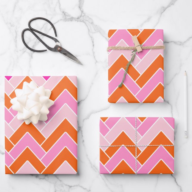 Feuille De Papier Cadeau Zigzag Pink Et Orange Chevron (Recto)