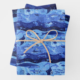 Feuille De Papier Cadeau Zones de profondeur océanique - Ensemble de trois