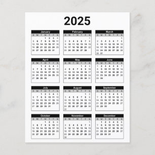 Feuille de papier calendrier annuel 2025 noir et b