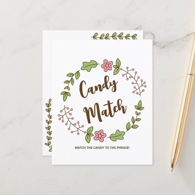 Feuille de papier Candy Match Jeu de Baby Shower d (Devant/Arrière en situation)
