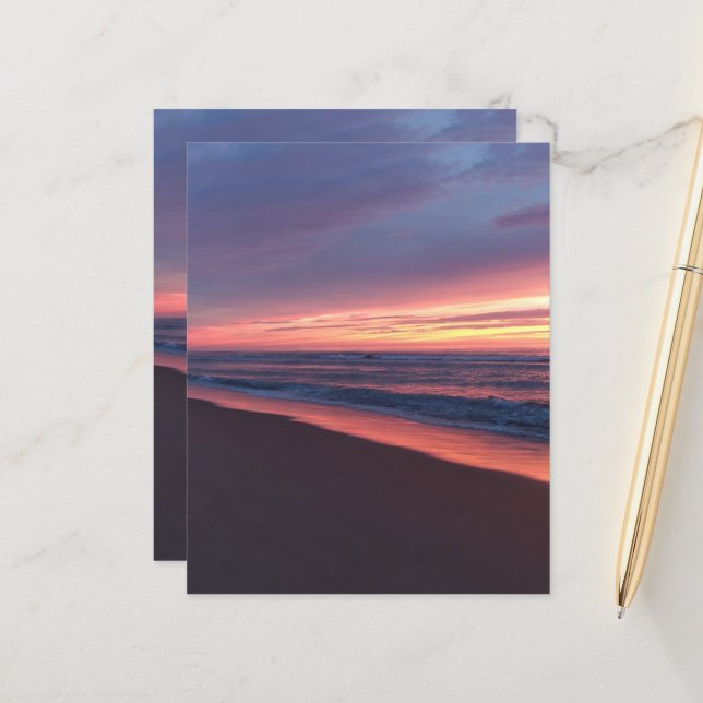 Feuille de papier Coucher de soleil rose & bleu (Devant/Arrière en situation)