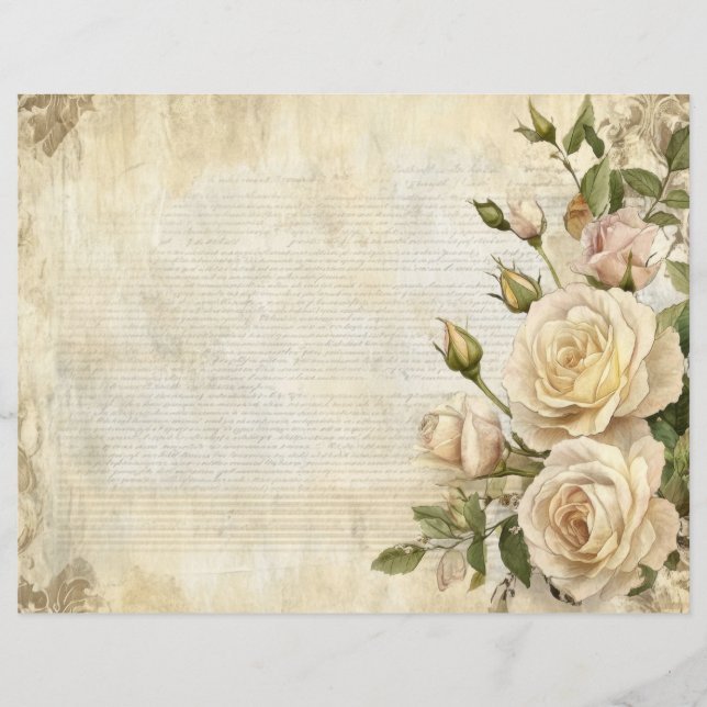 Feuille de papier d'antiquité Vintage Floral Roses (Devant)