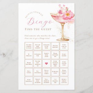 Feuille de papier de bingo de douche de mariée flo