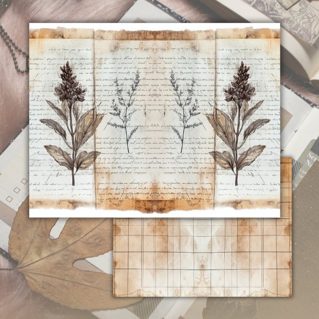 Feuille de papier de journal démodé botanique anci (Créateur téléchargé)