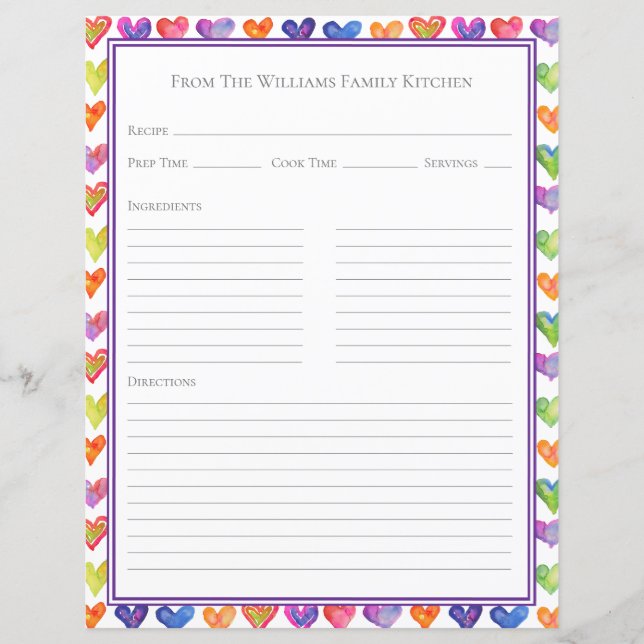 Feuille de papier de recette blanche arc-en-ciel d (Devant)