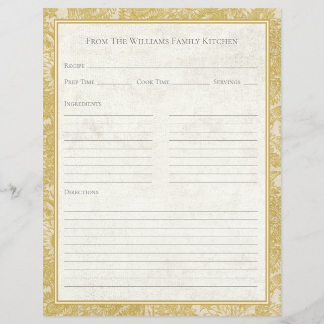 Feuille de papier de recette de toile de tournesol (Devant)